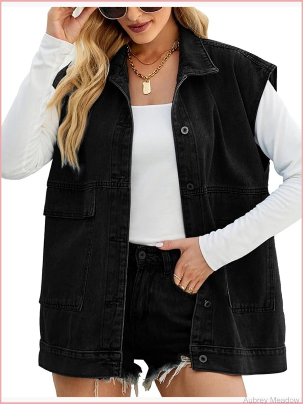 Oversized Sleeveless Denim Jean Vest Button Down Shacket Jacket